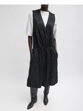 Tibi Black Sleeveless V-Neck Gathered Dress